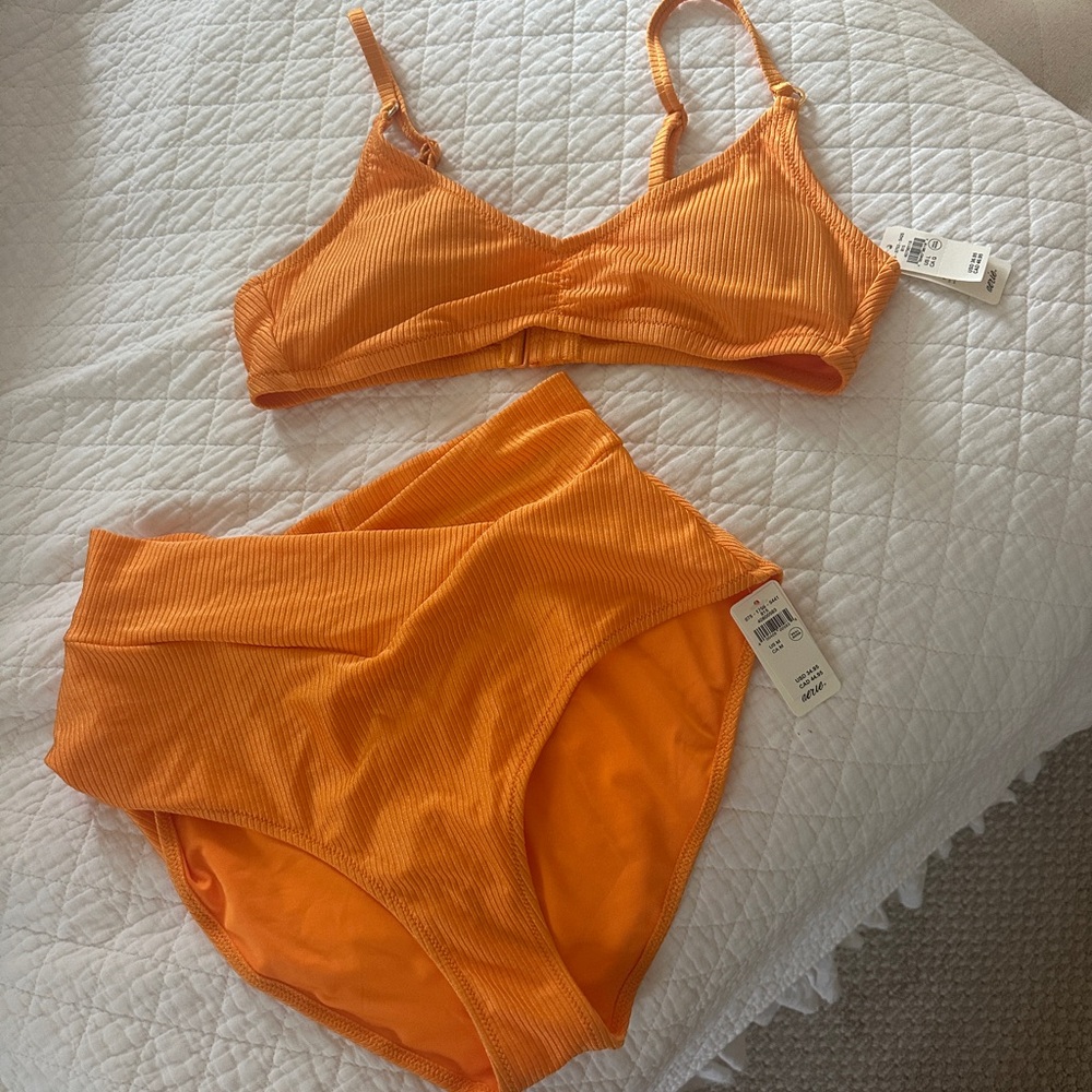 Aerie Orange Bikini Set with Triangle Bralette and High-Waist Bottom- NWT
